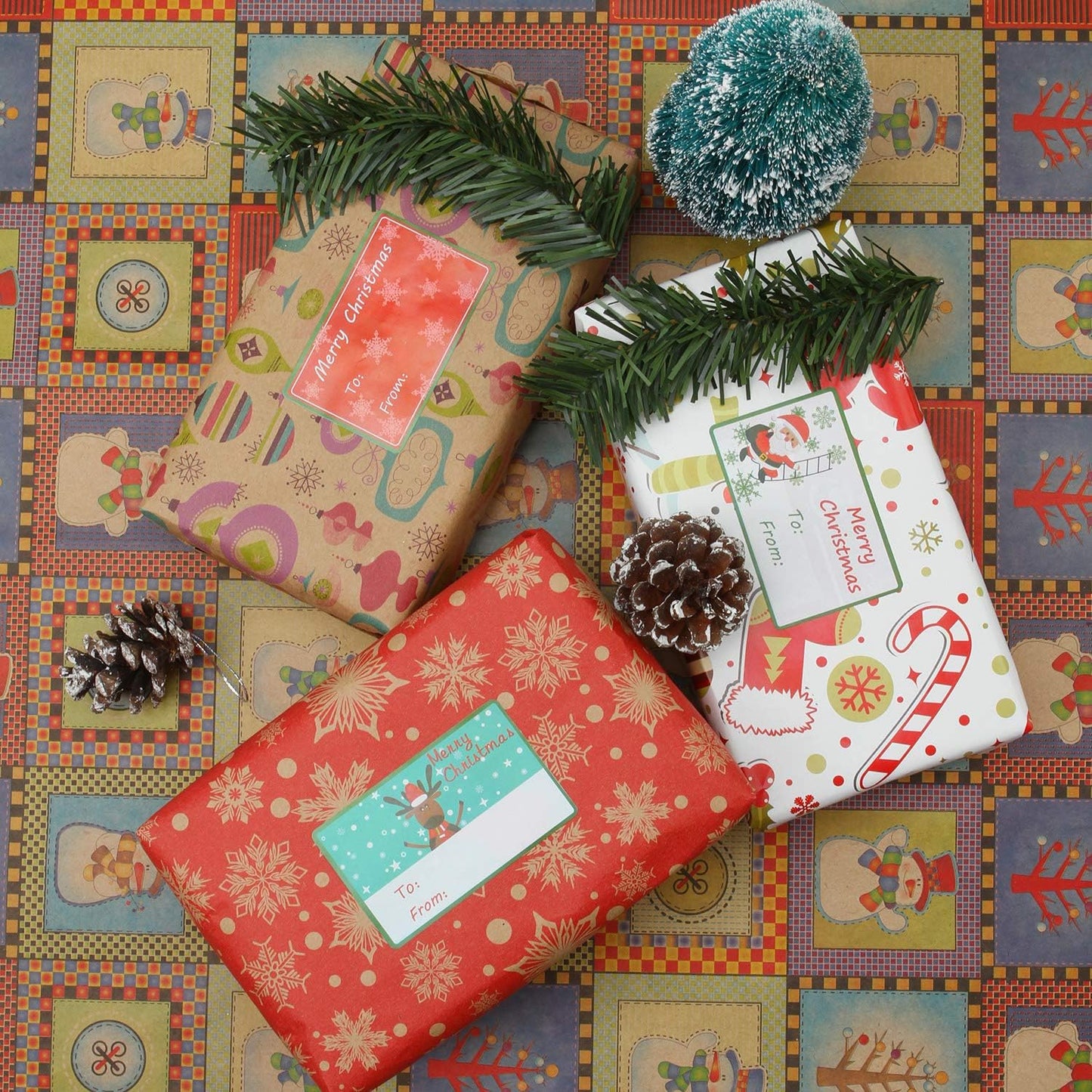 Elcoho 300 Pieces Christmas Self Adhesive Gift Tag Self Stick Stickers Gift Name Tag Christmas Stickers with 6 Different Designs (Color A)