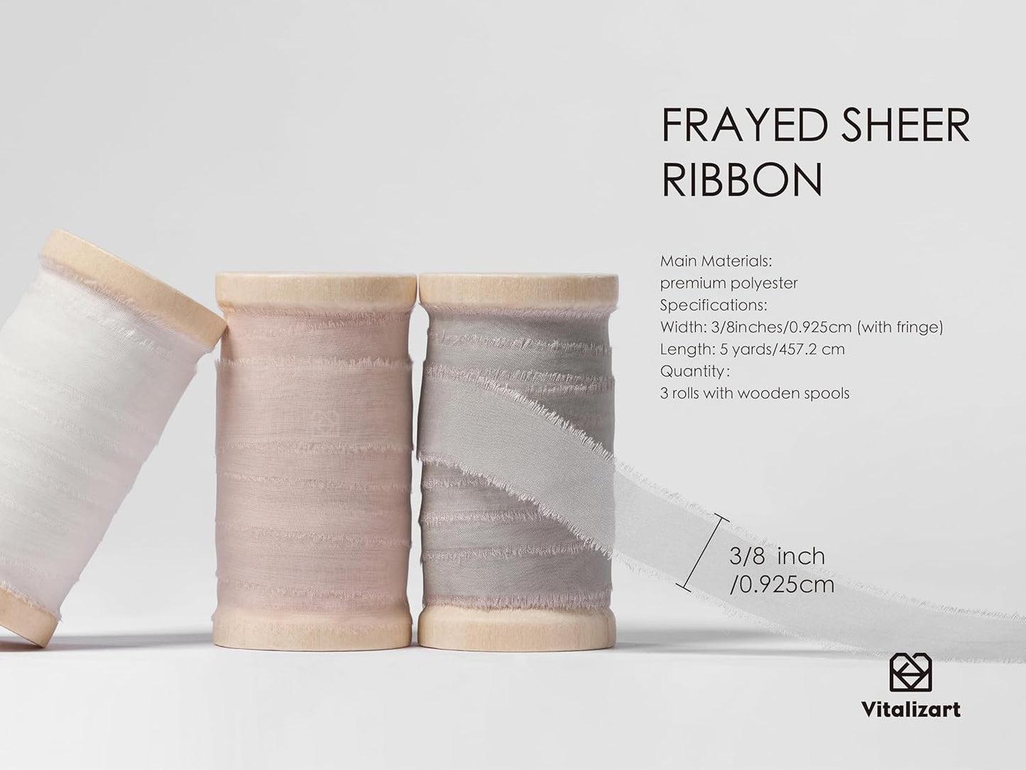 Vitalizart Organza Ribbon Frayed Sheer Organza White Pink Grey Set 3/8" Silk Like Ribbons for Valentines Day Gift Wrapping Craft Flower Bouquet Wedding Invitations Mesh Fabric 15 Yards