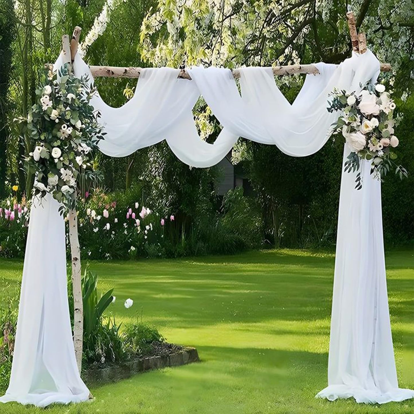 Wedding Arch Draping Fabric 4 Panels 20Ft Length x 28" Width White Arch Drapes Chiffon Fabric Sheer Curtains Backdrop for Party Bridal Decorations Wedding Ceremony Ceiling Stage Reception Decor