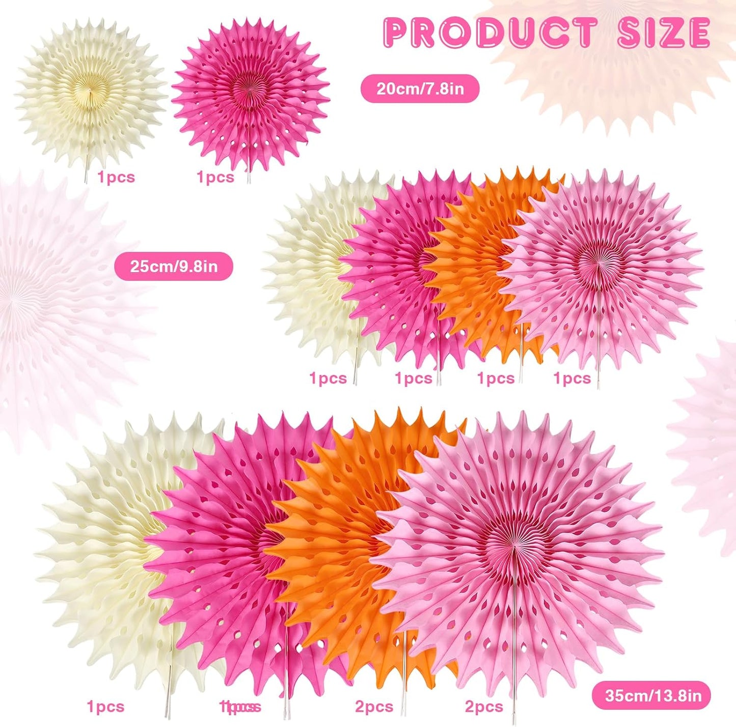 BestoFun 12PCS Paper Fans Hot Pink and Orange Party Decorations Tissue Paper Flowers Decorations for Girl Groovy Birthday Baby Shower Wedding Bachelorette Room Wall Hanging Décor