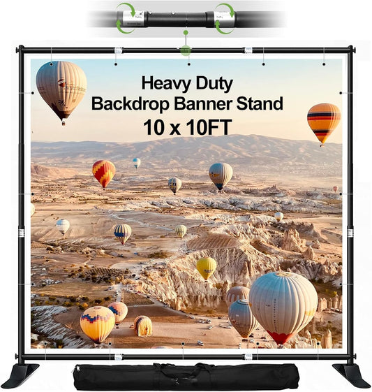 FUDESY 10x10 ft Backdrop Banner Stand, Heavy Duty Adjustable Background Kit With Carrying Bag, Step and Repeat Photography Frame for Trade Show Display Photo Booth Parties