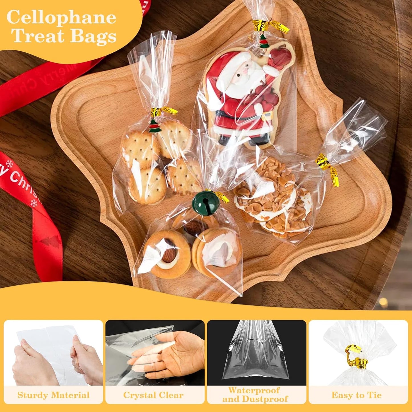 Cidenbio 100 PCS Cellophane Treat Bags, 3x5 In Clear Cellophane Gift Bags with Twist Ties Plastic Goodie Bag for Party Favor Cookie Candy Popcorn Bakery Chocolate Gift Wrapping
