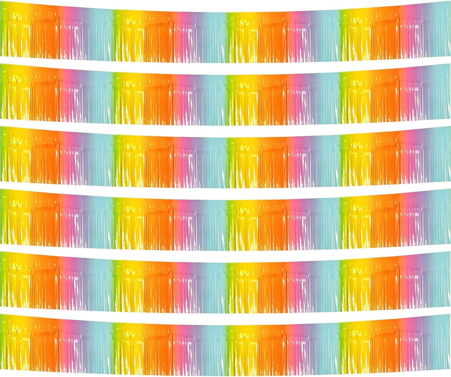 6 Pack 10 Feet Foil Fringe Garland Metallic Tinsel Streamers Banner Wall Hanging Backdrop Banner for Parade Floats, Thanksgiving, Christmas, Birthday, Halloween Party Decorations(Light Rainbow)