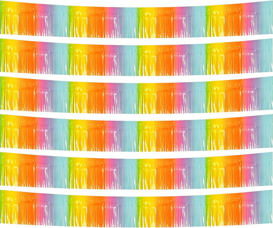 6 Pack 10 Feet Foil Fringe Garland Metallic Tinsel Streamers Banner Wall Hanging Backdrop Banner for Parade Floats, Thanksgiving, Christmas, Birthday, Halloween Party Decorations(Light Rainbow)
