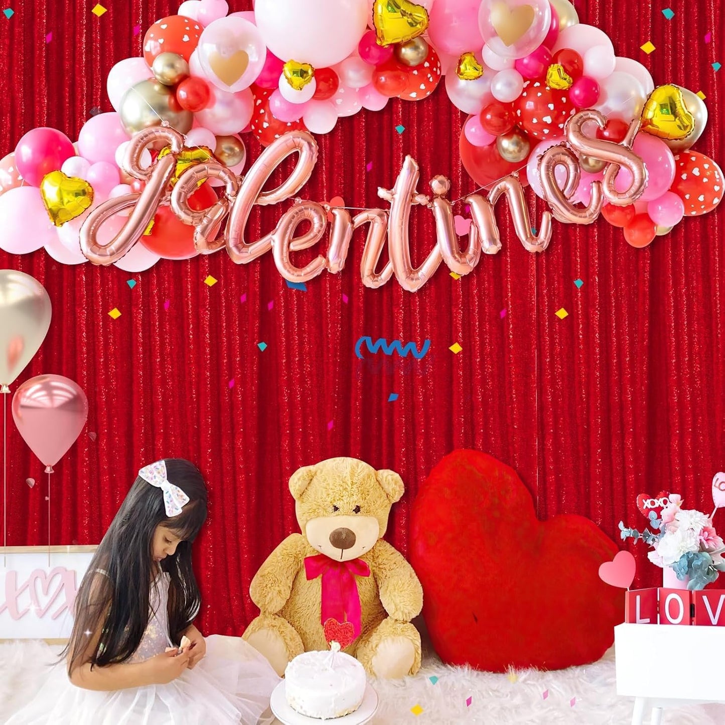 Glitter Party Backdrop Curtain Red - Sequin 10ft x 10ft Background Drapes for Valentines Day Christmas Birthday