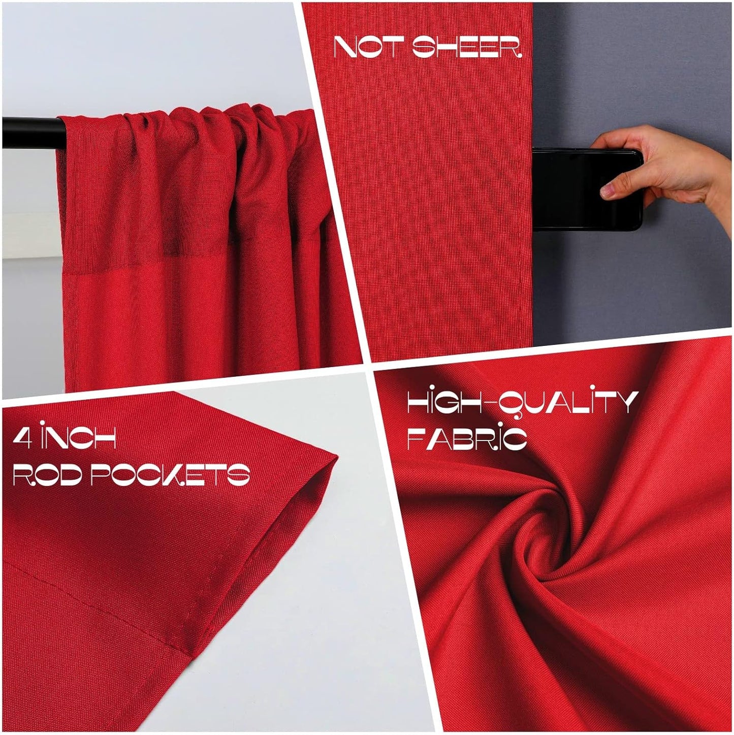 Joydeco Christmas Red Backdrop Curtain for Parties, Photography Backdrop Drapes for Christamas Wedding Decorations, Wrinkle Free 5ft x 7ft Set of 2 Panels Curtains with Rod Pockets