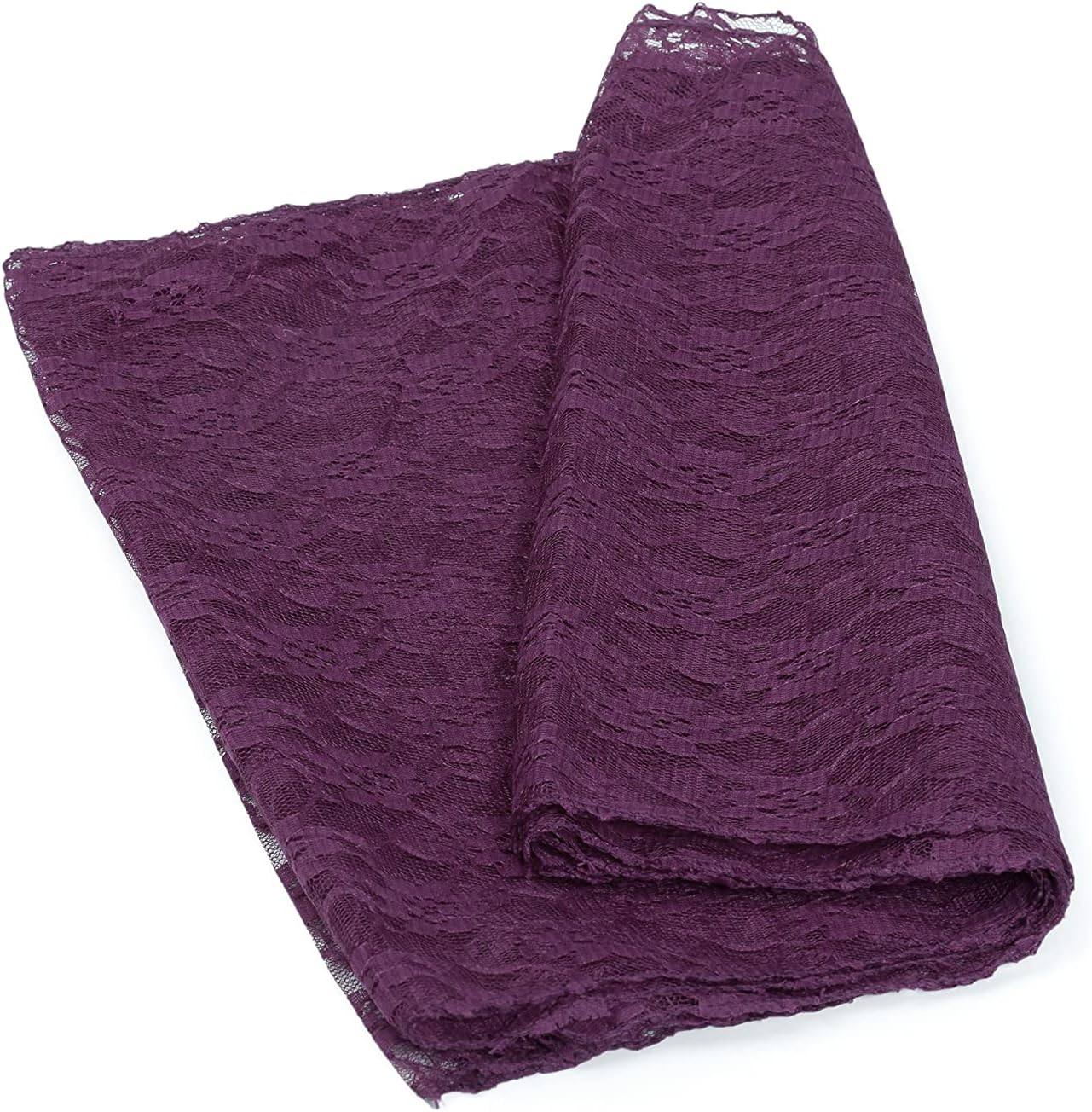 MDS Pack of 10 Wedding 12 x 108 inches Lace Table Runner for Wedding, Decorations for Birthday Parties, Banquets, Graduations, Engagements, and Runners fit Rectangle, Round Table- Plum