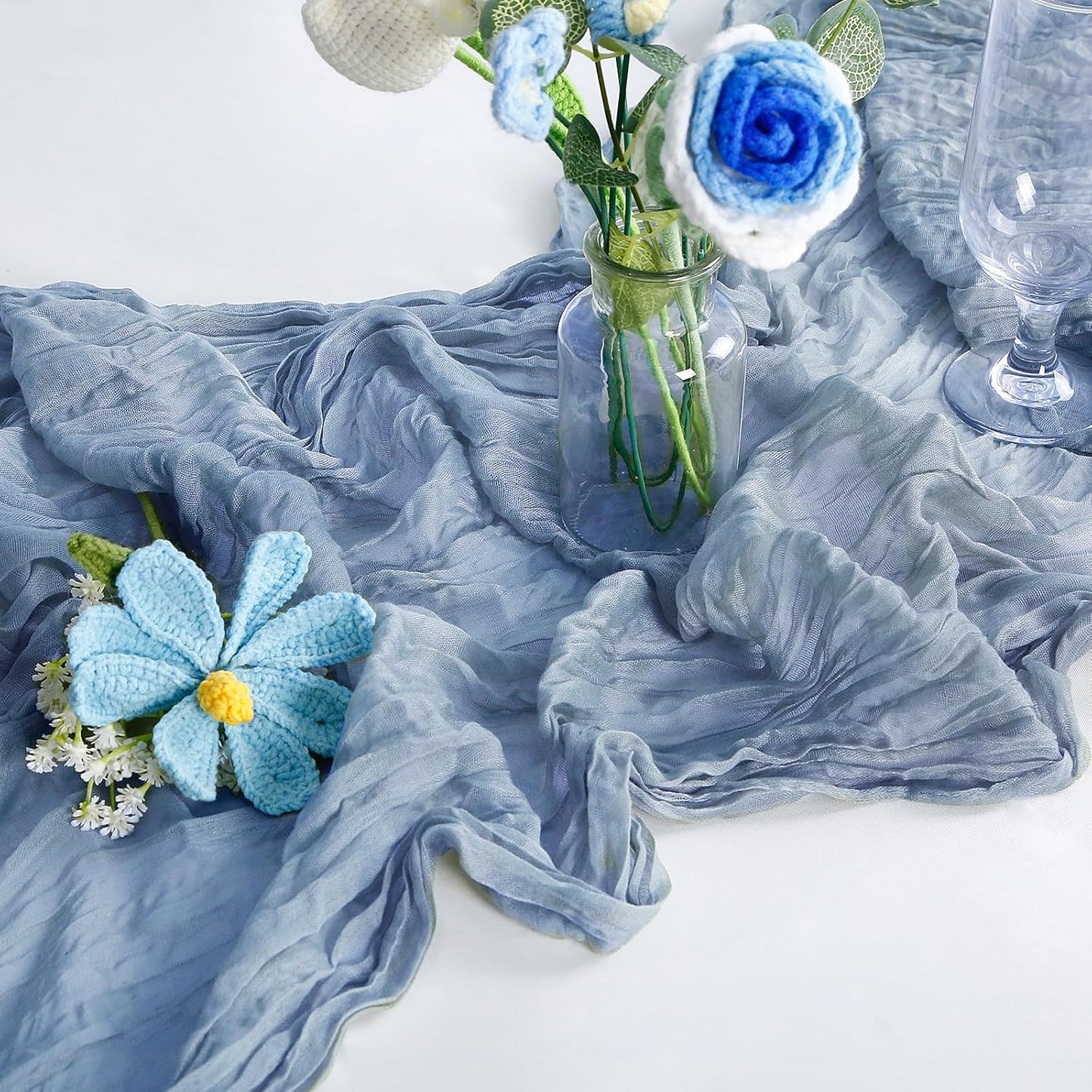 6-Pack Dusty Blue Cheesecloth Table Runners – 10FT (35x120 Inch) Boho Rustic Gauze Fabric Cheese Cloth Table Runner for Weddings, Baby Showers, Bridal Shower, Farmhouse & Birthday Party Decor