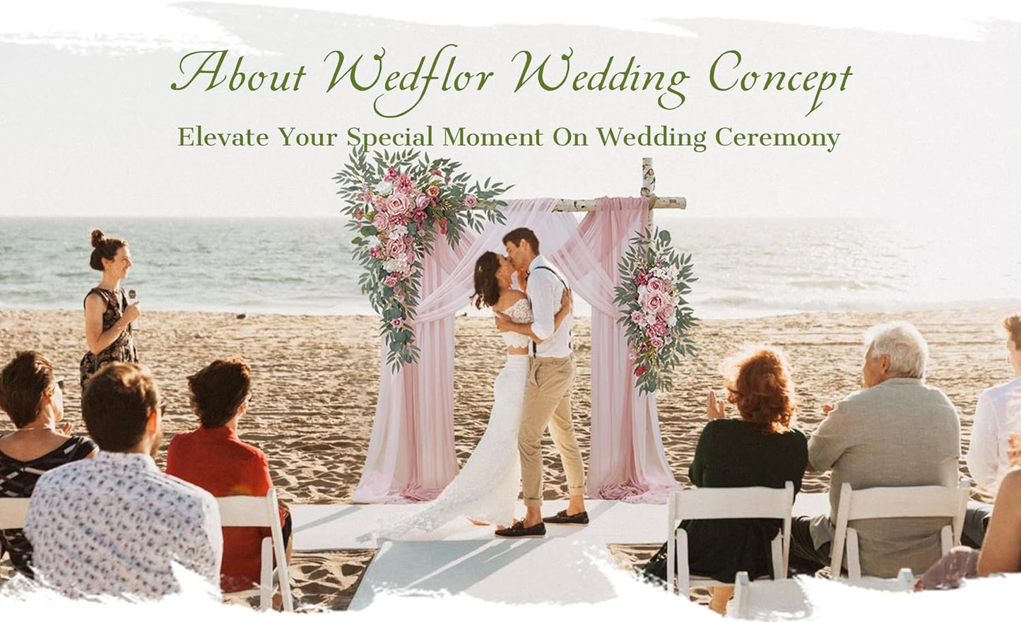 Wedding Arch Flowers with Drapes Kit (Pack of 4) - 2pcs Artificial Dusty Rose Deluxe Swag with 2pcs Sheer Drapes for Wedding Ceremony Arbor Reception Backdrop Rose Floral Decoration