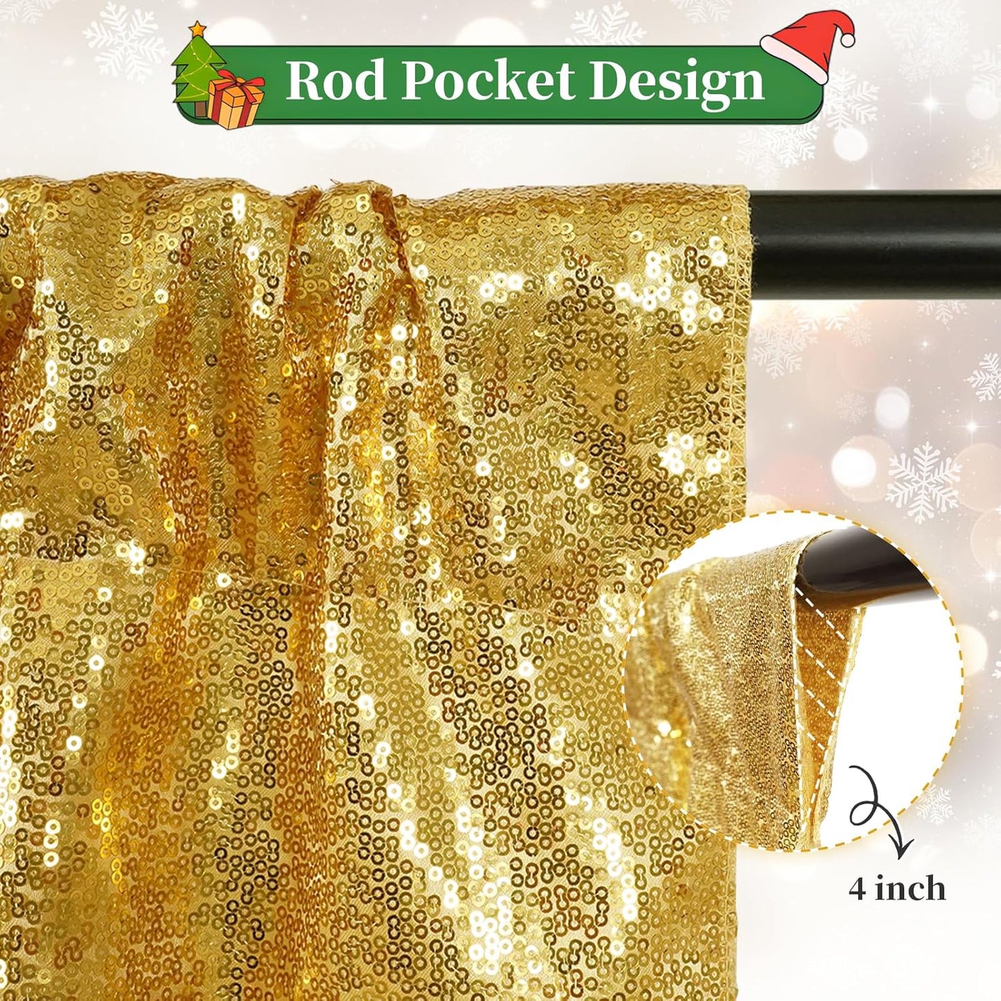 SquarePie Sequin Backdrop Curtain Not See Through Background for Wedding Party 2FT x 8FT 2P Gold