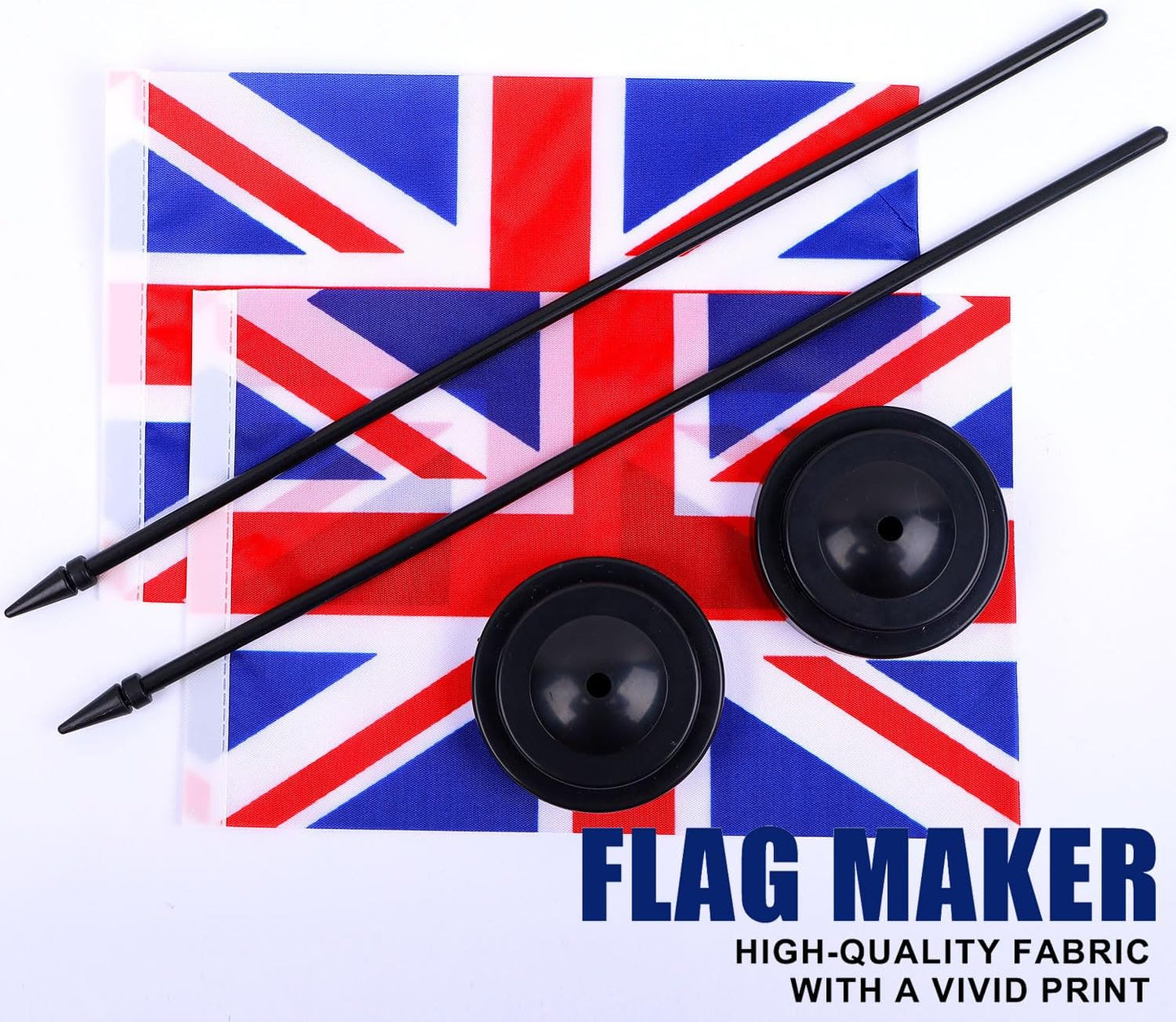 United Kingdom Desk Flag 12" Solid Pole Deluxe Set UK Flags Banner Mini Small Britisher Office Table Flags with Black Stand Base Desktop Decorations(2Pack)