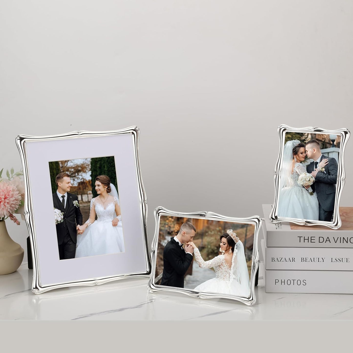 4 x 6'' Premium Alloy Silver Photo Frame - Luxury Display with Real Glass and Velvet Backing,Hi End Décor Metal Frames
