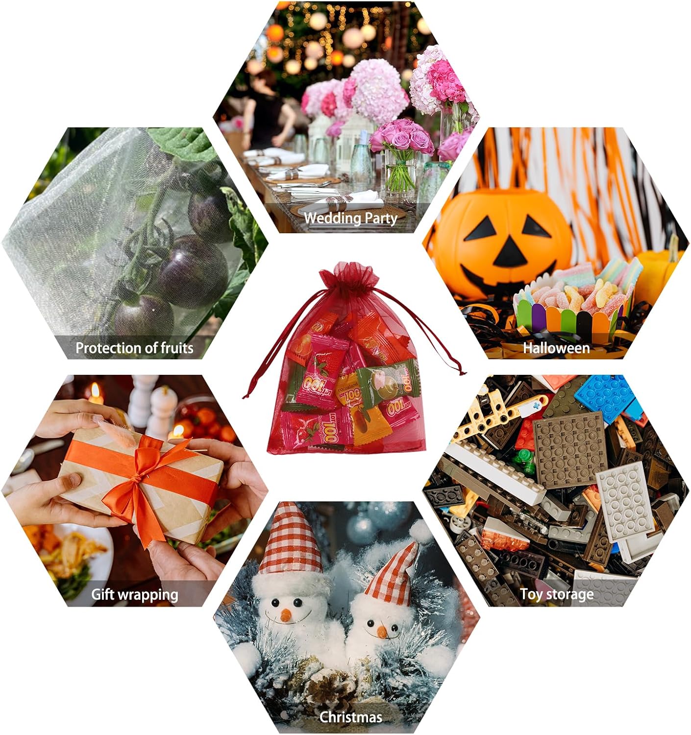 Wudygirl 100 PCS Organza Bags - 5X7 Inch Sheer Organza Bags with Drawstring for Jewelry, Wedding Favor, Candy (Wine Red 5X7)