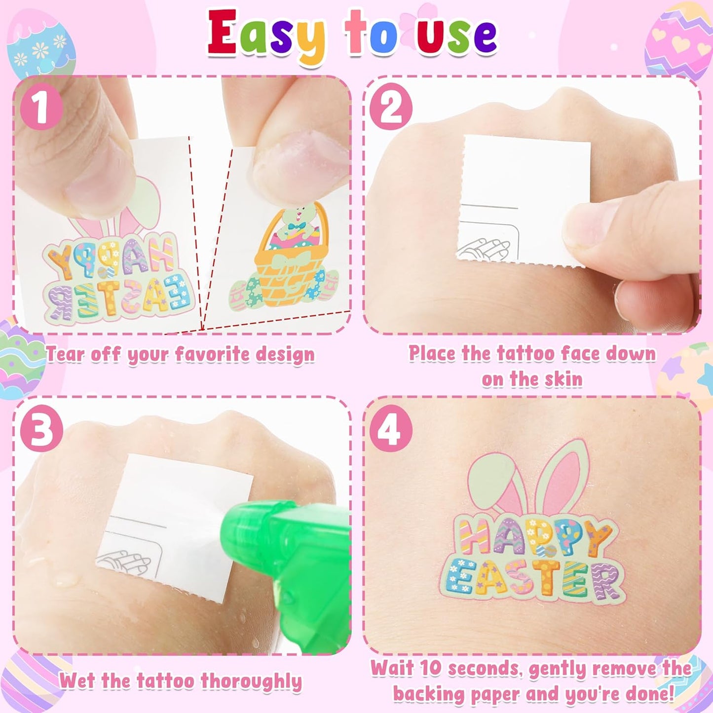 150 PCS Luminous Easter Tattoos for Kids, 25 Styles Glow Easter Stickers for Easter Basket Stuffers, Waterproof Easter Temporary Tattoos with Bunny Egg Chick for Easter Basket Filler Party Favors