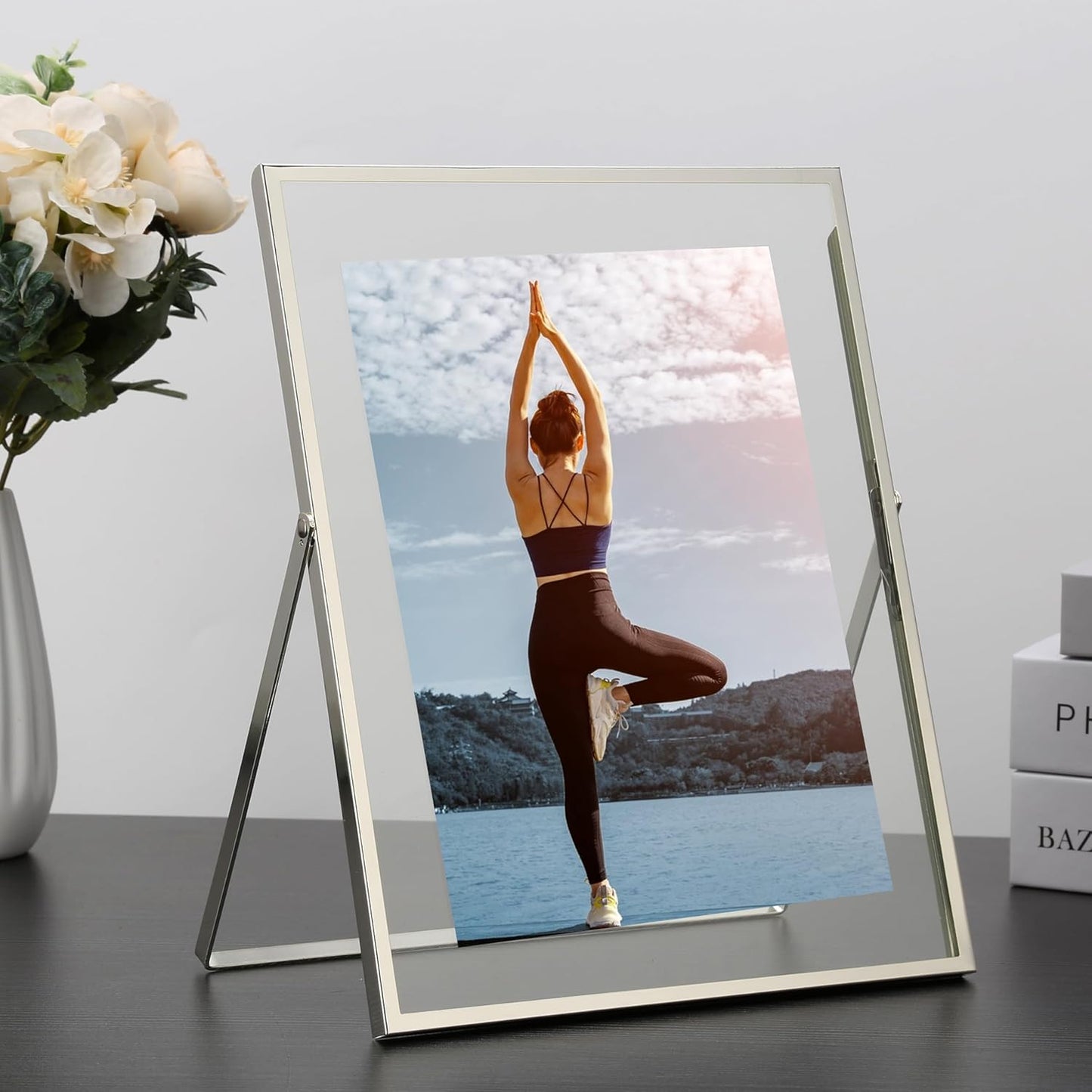 8x10''Floating Frame Silver Set of 2 For Photo Sizes 5x7,6X8,7x9'', for Desktop/Shelf Display Silver Plated Frame for Gift Choice of Wedding, Christmas,Birthady.