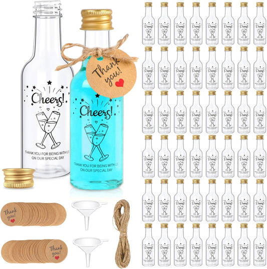 OurWarm 50 Pack Mini Liquor Bottles, 1.7oz/50ml Mini Shot Bottles with Gold Screw Caps Funnels Tags & Twines, Empty Wine Bottles for Juice Alcohol Homemade Liquor Birthday Wedding DIY Party Favors