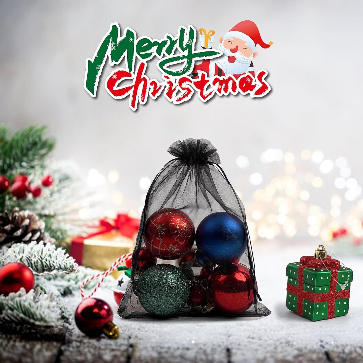 ANZNKU 50 Pack Organza Bags 6x9 inches, Gift Bag Mesh Drawstring Bags for Gifts Large Organza Bag Drawstring for Halloween Wedding Party Favor Christmas(Black)