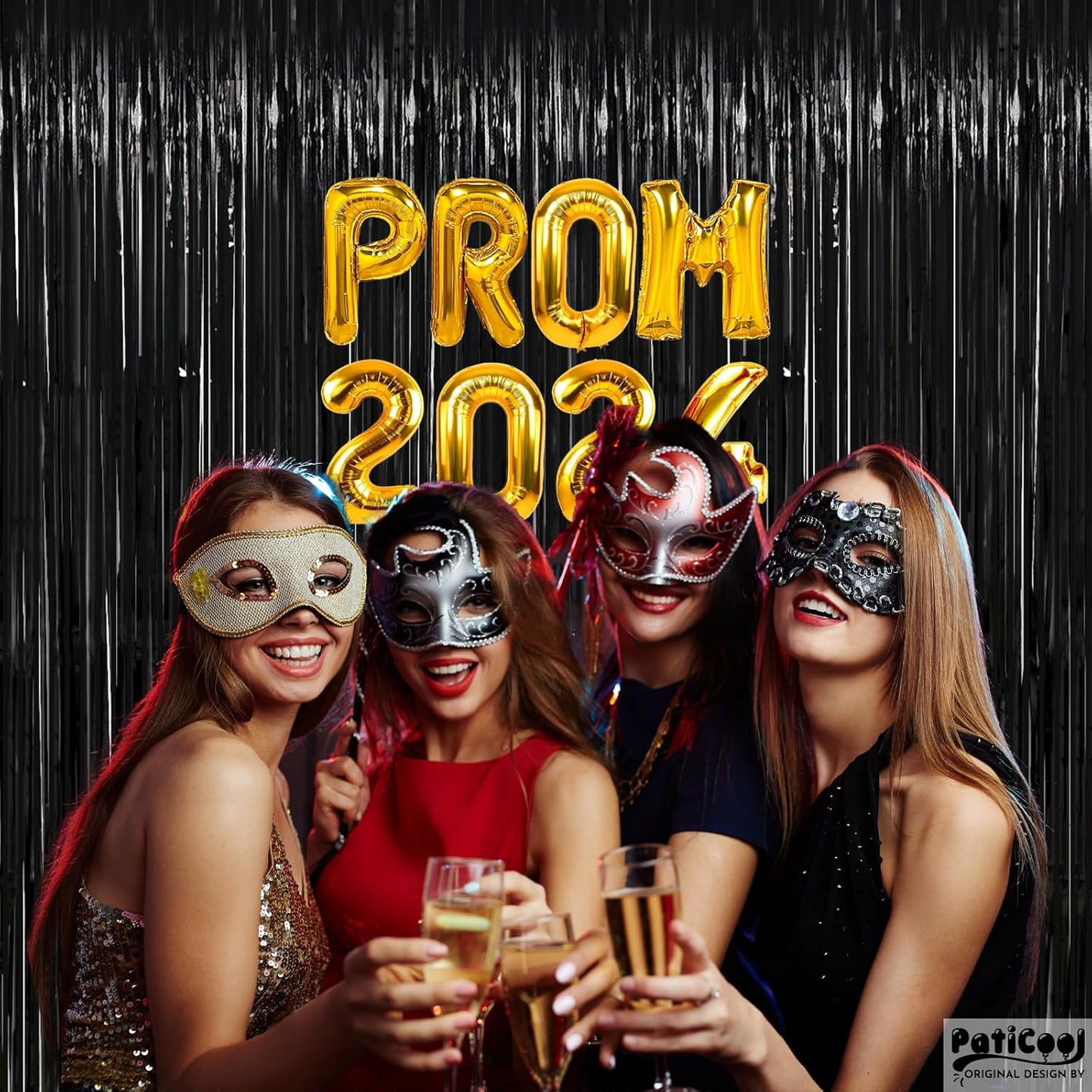 Halloween Decorations Black Streamers - Thicken 4 Pack 3.2 x 8.2 FT - Black Tinsel Foil Fringe Backdrop Curtains, Photo Booth Props for Birthday, Halloween, Retirement, Bachelor Party Decorations