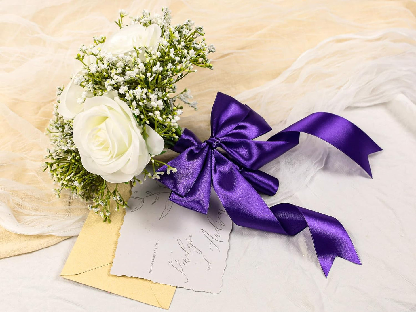 Purple Satin Ribbon 1-1/2 inch X Continuous 100 Yards, Single Face Polyester Ribbon Perfect for Gift Wrapping, Flower Bouquet, Wedding Decor, Crafts, Bow Making, Sewing and More