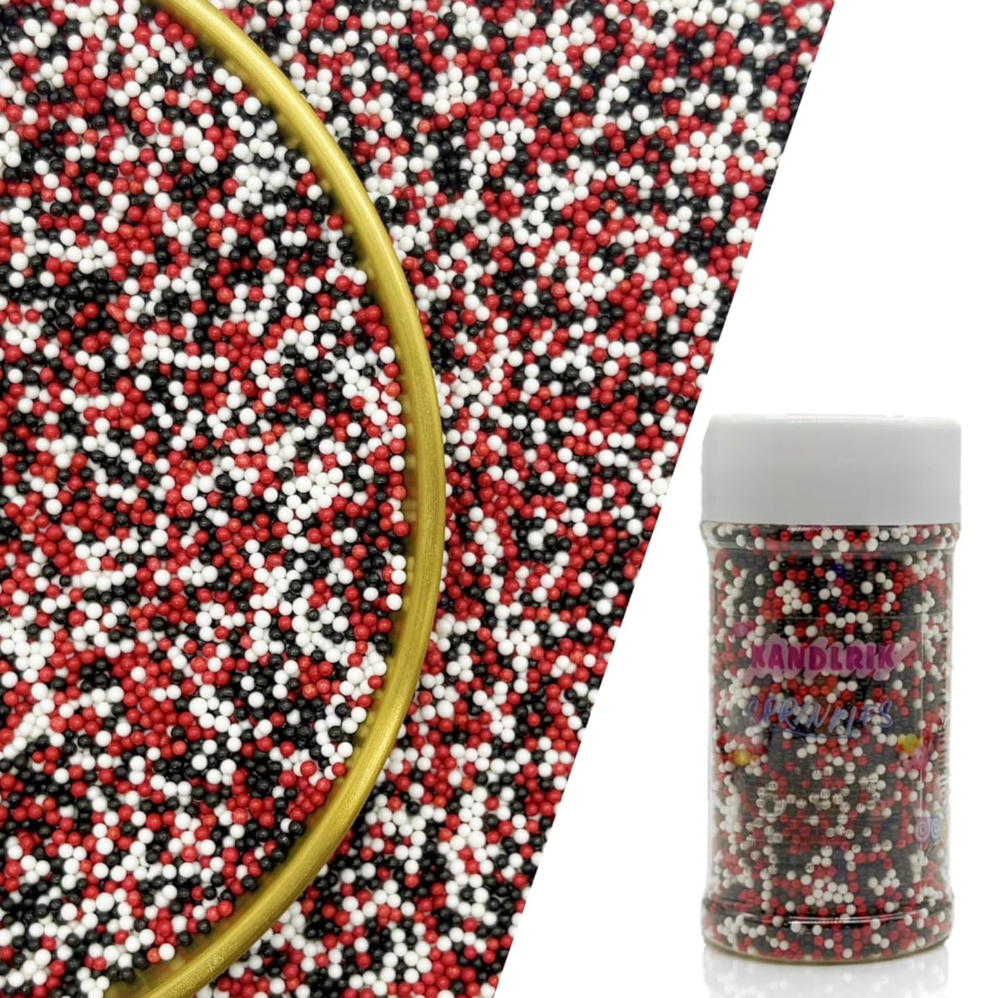 Edible Red & Black & White Sprinkles Candy 2mm Mini Pearls Cake Decorations Cupcake Toppers Cookie Decorating Perfect for Wedding Party Valentine Halloween Christmas Supplies 3OZ