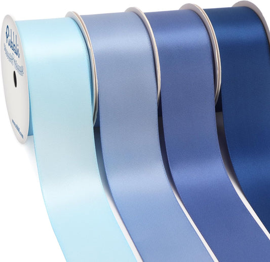 Ribbli Dusty Blue Satin Ribbon 1-1/2 Inch x 4 Rolls Total 40 Yards- Light Blue/Dusty Blue/Smoke Blue/Light Navy Ribbon for Gift Wrapping Craft Wedding Decoration
