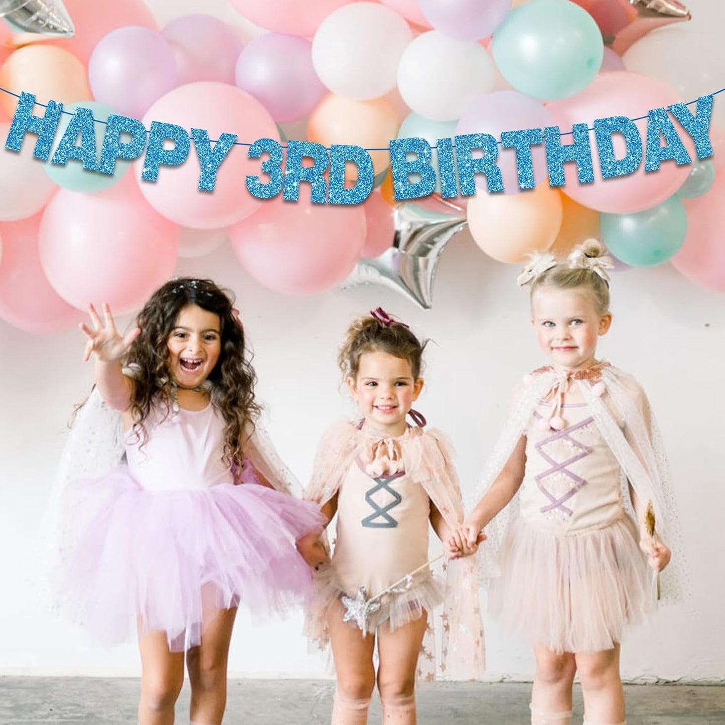 BEISHIDA 116 PCS Glitter Sky Blue DIY Letter Banner Kit Make Your Own Banner，Including 111 Letters and Numbers 3 Rope and 2 Threading Device,Customized for Birthday Graduation Wedding Party Decor