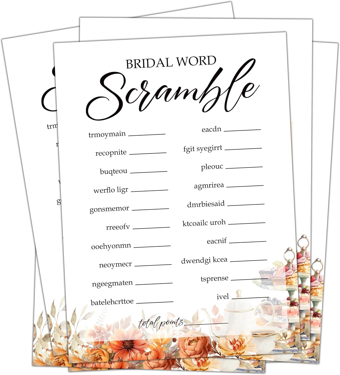Fall Bridal Shower Games Cards, Bridal Scramble Wedding Bachelorette Party Games, Fall in Love Bridal Shower Decorations, 25 Cards, G11