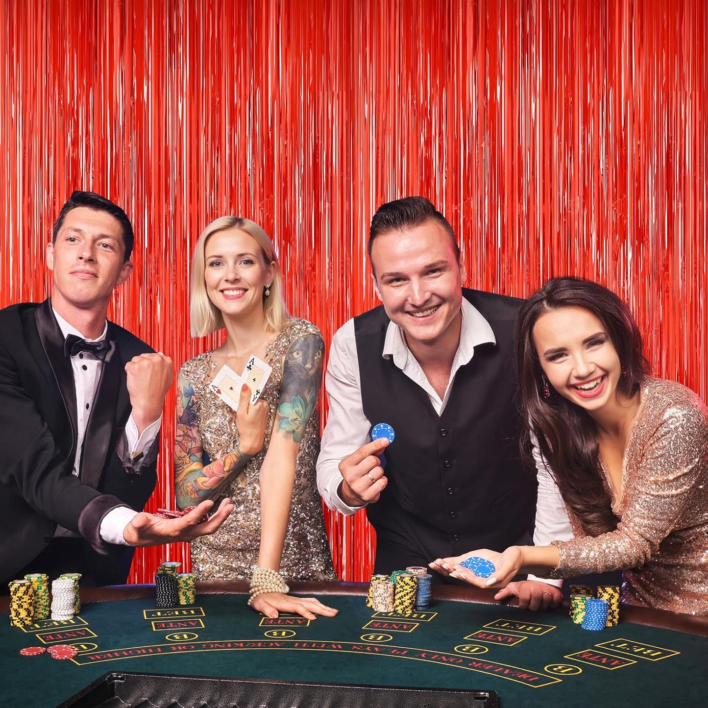 Red Tinsel Backdrop, 2Pack Fringe Curtains, Red Foil Tinsel Party Streamer Backdrop Curtains, Engagement Wedding Photo Backdrop Party Decorations for Wedding Anniversaries Christmas Baby Shower Decors