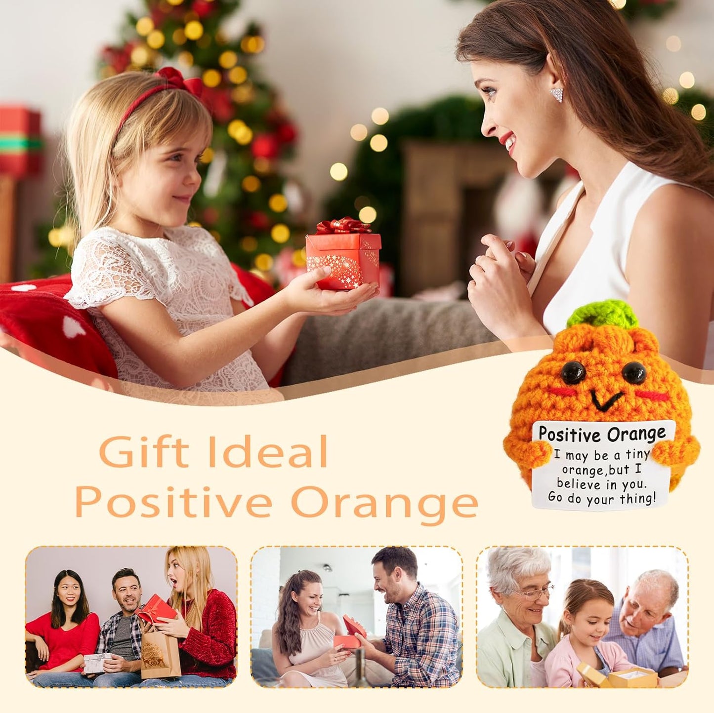 Crochet Emotional Support Orange-Handmade Mental Health Gifts for Friends,Family-Uplifting Gifts for Grandpa,Grandma Mom,Dad,Teens