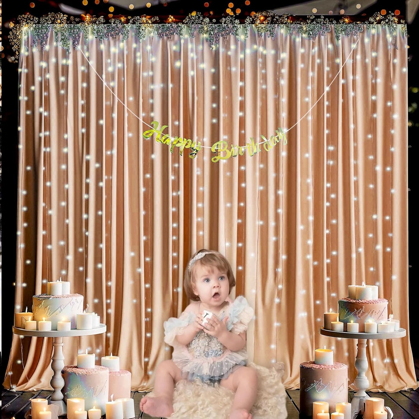 10 x 7 Feet Khaki Backdrop Curtain for Partie, Background Curtains for Photoshoot, Birthday, Wedding, Halloween, Thanksgiving, Christmas Day, New Year Party Decorations 5Ft x 7Ft, 2 Panels