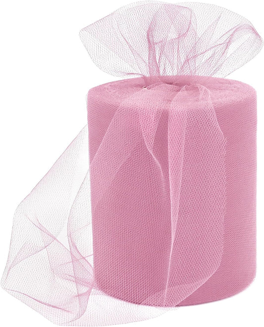 6 Inch × 100 Yards(300 Feet) Tulle Mesh Ribbon Dusty Pink Tulle Fabric Ribbon Roll Netting Spool for Tutu Skirt DIY Craft Wedding Home Spring Decor Party Gift Wrapping Ornaments