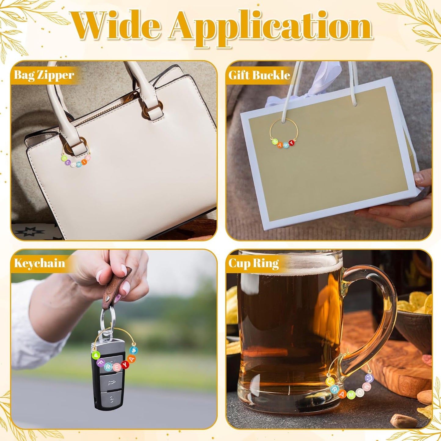 DIY Wine Glass Charms - 26 Sets Elegant Personalize Wine Glass Markers Tags Decor Kits with Guest or Friends Drink Identification for Wedding Cocktail Bachelorette Holiday Party (Reusable)