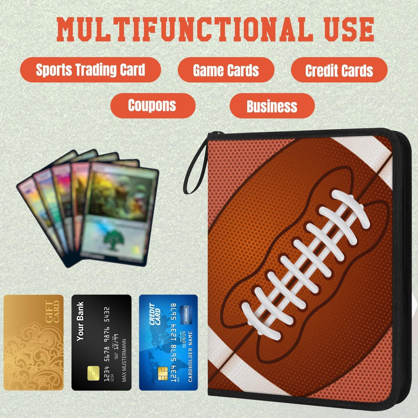 Trading Card Binder 9 Pocket - Football Card Binder with Sleeves 900 Double Sided Pockets Sports Trading Cards Album Cards Holder Protectors Set Fit for Game Cards, Sports Cards