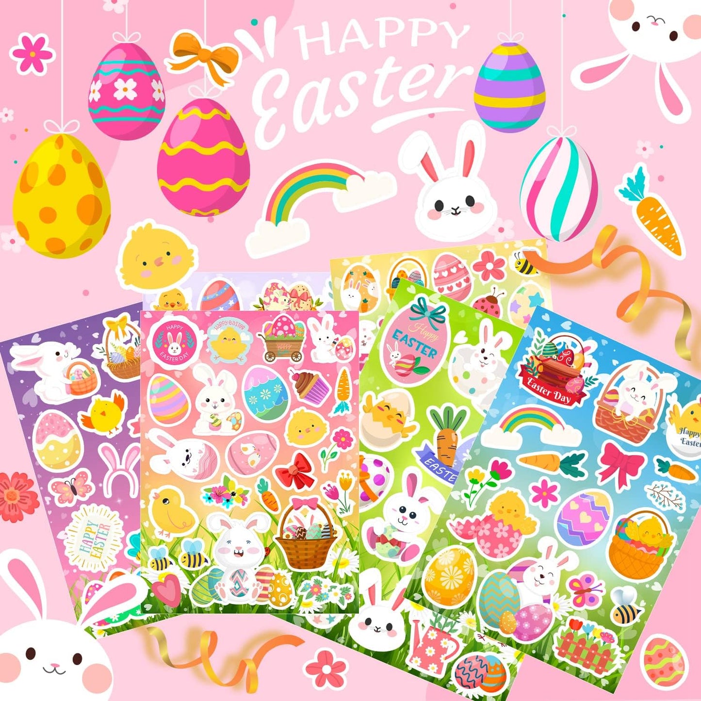 36 Sheets Easter Stickers, Easter Stickers for Kids, Easter Egg Stickers Bunny Stickers for Kids Easter Egg Decorating Party Favors Treats, Crafts, Basket Stuffers,Goodie Bag Fillers