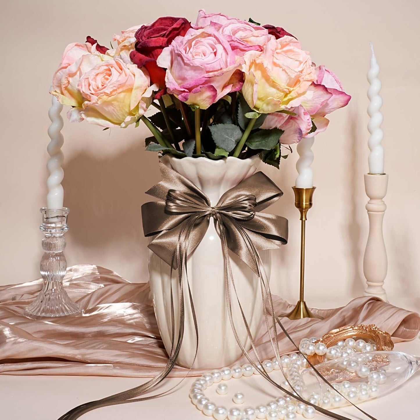 LaRibbons Brown Satin Ribbon 1/8 Inch 100 Yards Thin Luxury Double Faced Mocha Mousse Silk Ribbon for Flower Bouquet Crafts Gift Wrapping Wedding Decoration