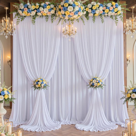 20×14 ft White Wrinkle Free Backdrop Curtain, Soft Silky Polyester Wedding Drapes 4 Panels 14ft Height Photo Backdrop Curtains for Parties Birthday Baby Shower Photography Background Cloth