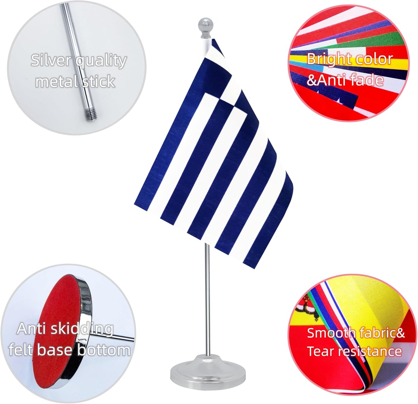 Greece Desk Flag, Greek Table Office Flag with Metal Pole and Stand Base, International Country Flags, Festival Event Celebration, Classroom Meeting Desktop Decor (Greece)