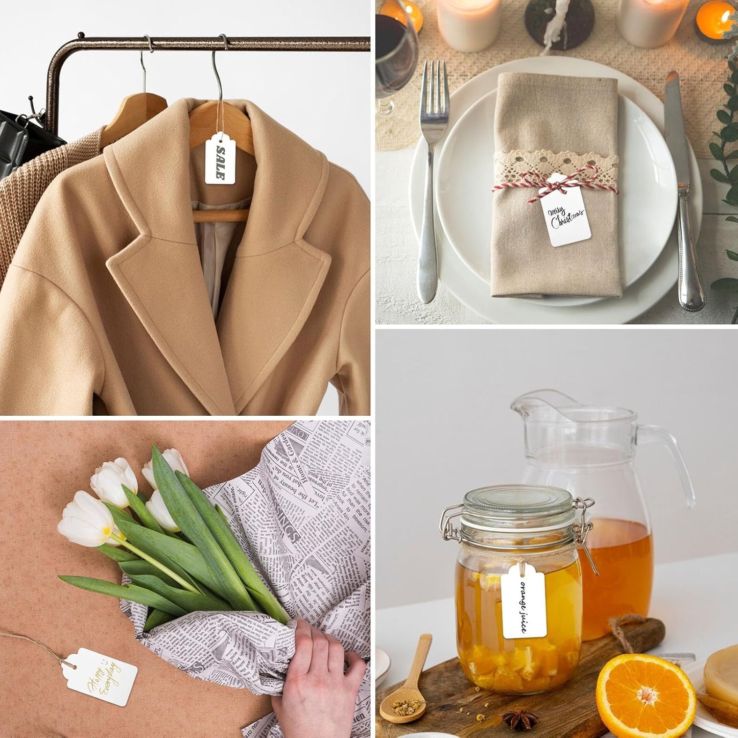 SallyFashion 200PCS Gift Tags, 2.8×1.7 Inch Hang Tags with String for Presents DIY Weddings Bridal and Baby Showers Birthdays