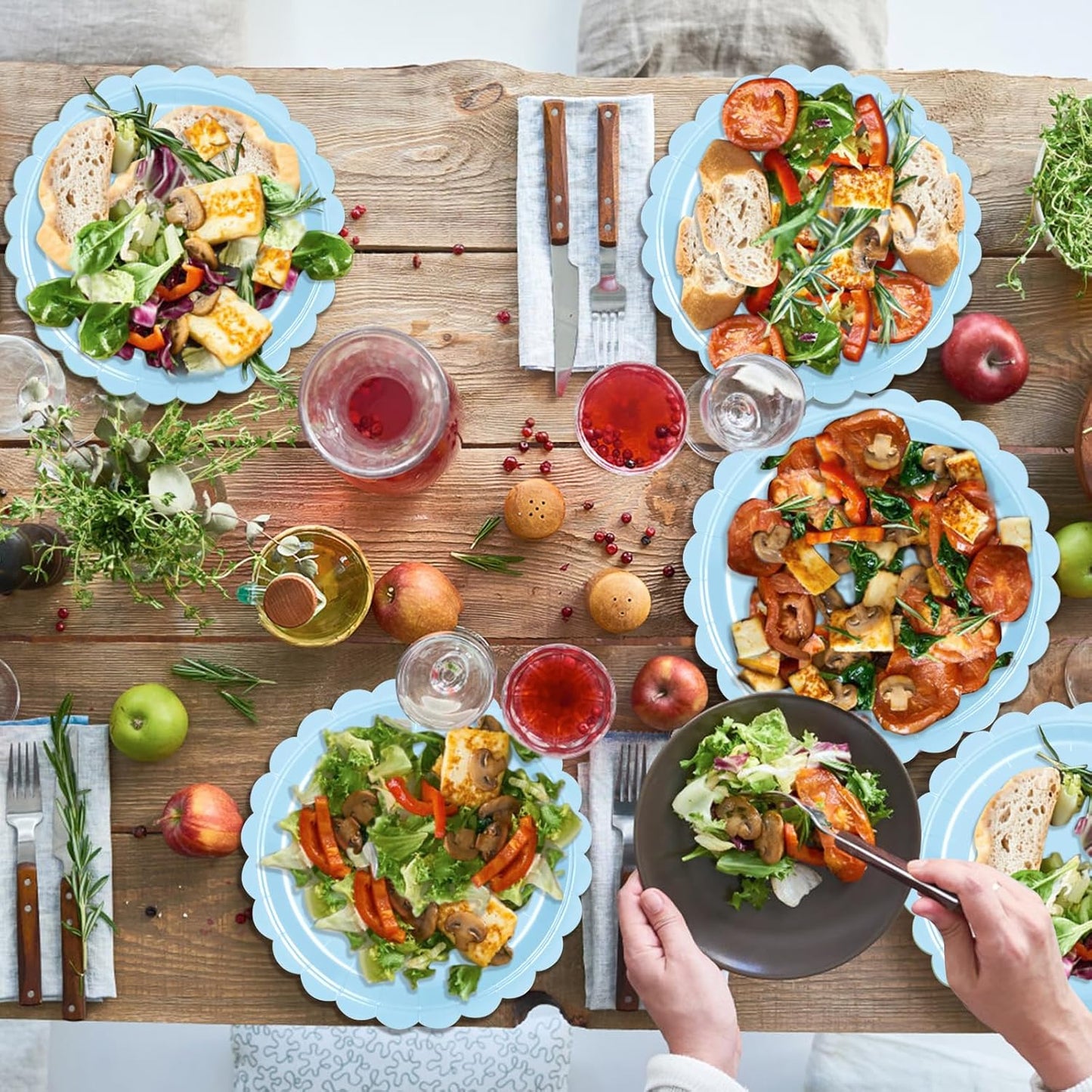 24 Pcs Light Blue Paper Plates 9 Inch Scalloped Dessert Plates - Disposable Light Blue Cake Plate - Baby Shower Birthday Party Wedding Bridal Party Supplies