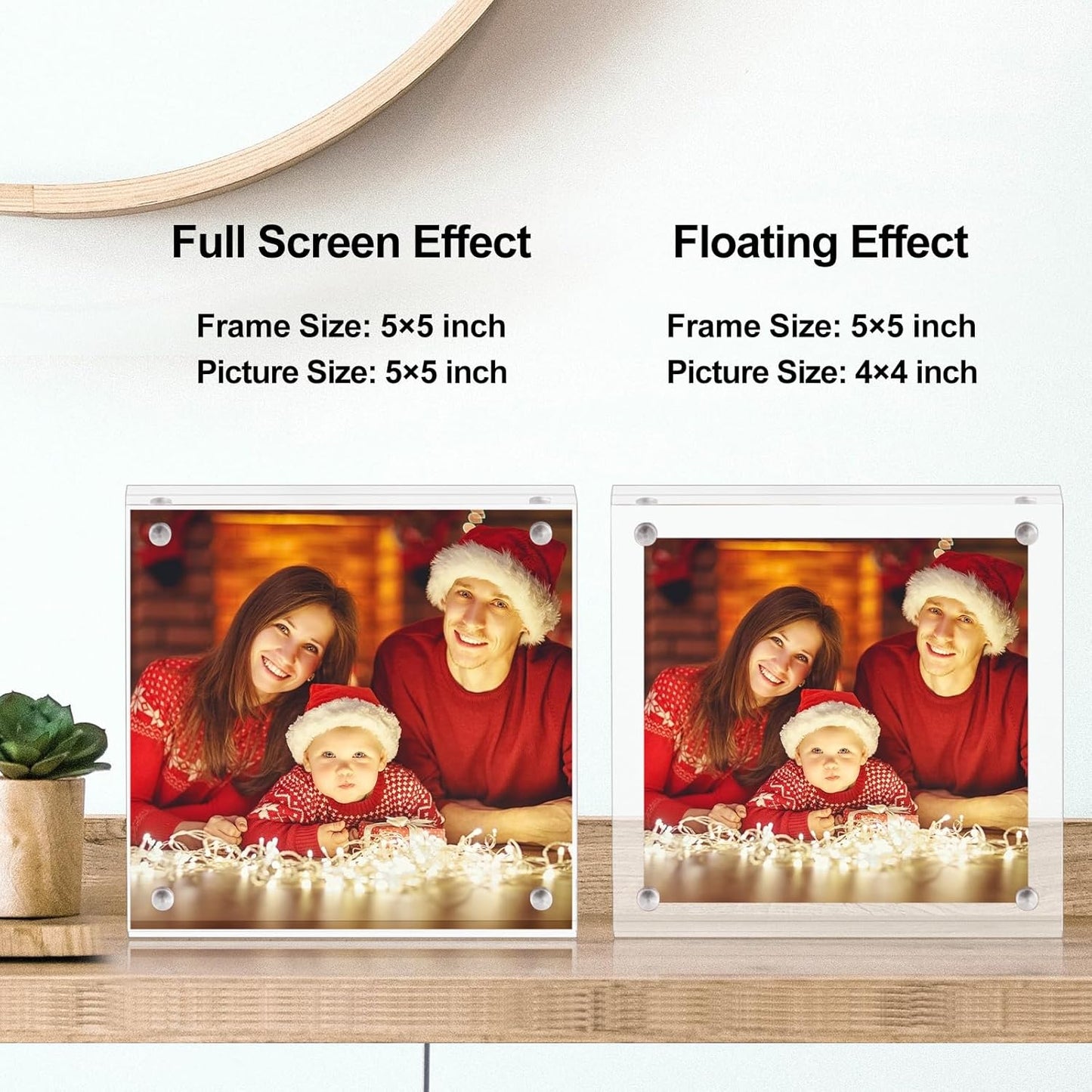 Boxalls 5x5 Acrylic Picture Frame, Clear Frameless 5x5 Inches Photo Frames with Magnetic, Double Sided Transparent Desktop Frame