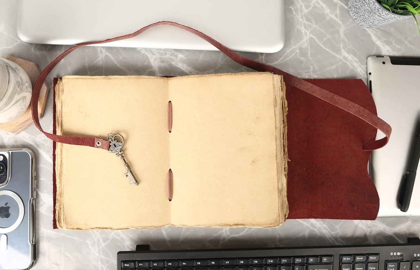 Leather Journal with Lined and Unlined Deckle Edge Paper 8x6 inch and Vintage Key | Handmade Writing Notebook Diary | Bound Daily Notepad for Men & Women Medium, Sketch/Writing pad for Artists