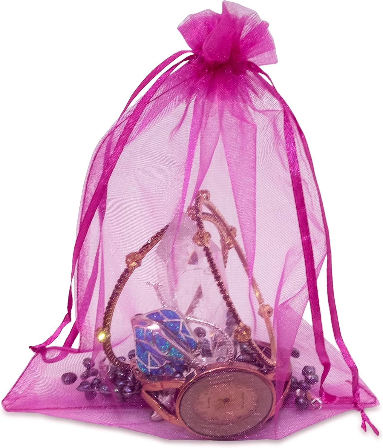 TheDisplayGuys 100-Pack 6x8 Hot Pink Sheer Organza Gift Bags with Drawstring, Jewelry Candy Treat Wedding Party Favors Mesh Pouch