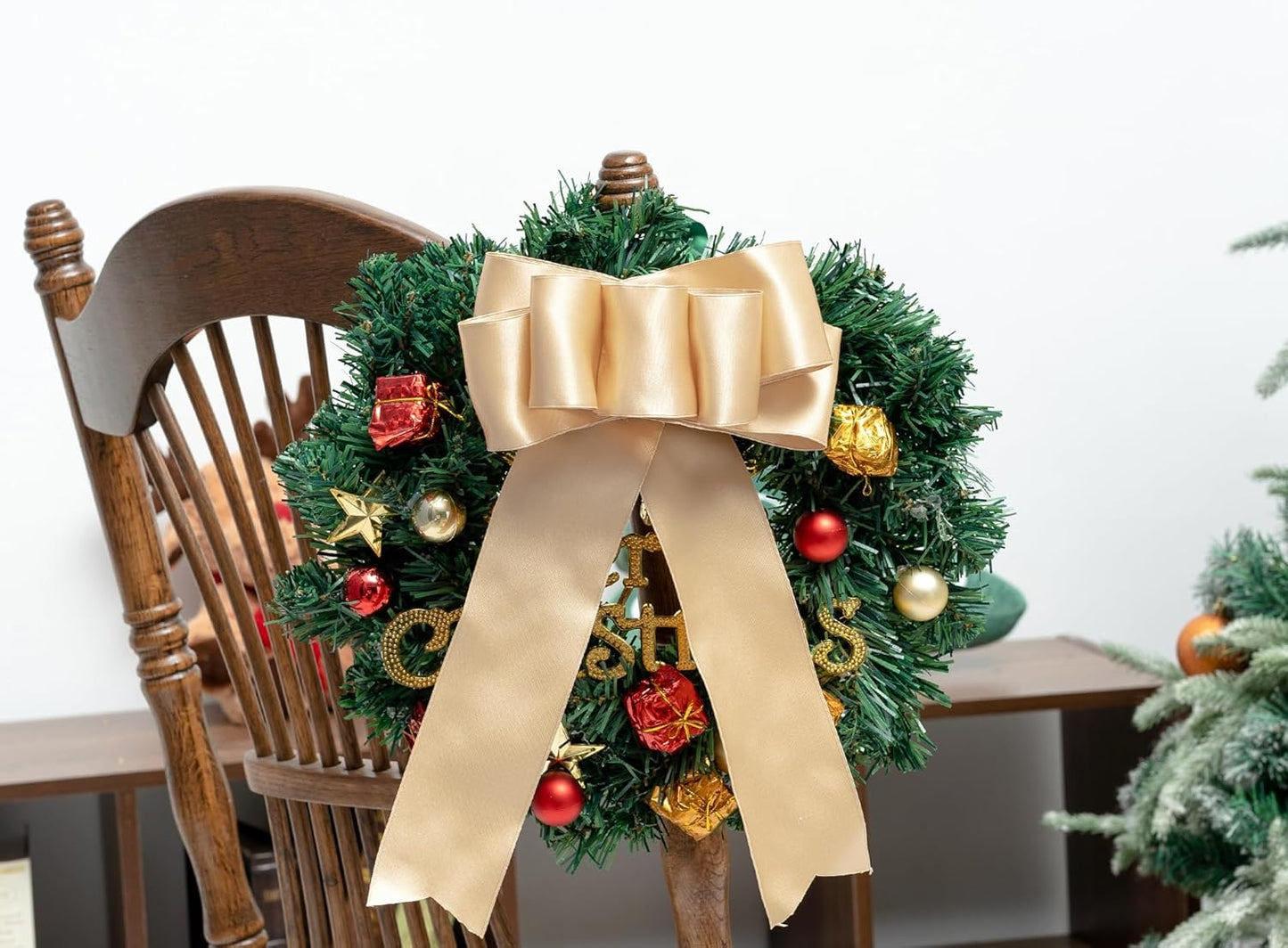 Champagne Gold Satin Ribbon Double-Faced Wired Ribbons for Gift Wrapping Flower Bouquet Bows Wedding Invitation Christmas Decor Crafts 2-1/2 Inch 10 Yards