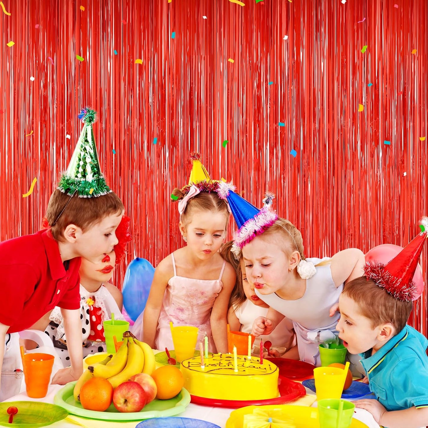 Red Tinsel Backdrop, 2Pack Fringe Curtains, Red Foil Tinsel Party Streamer Backdrop Curtains, Engagement Wedding Photo Backdrop Party Decorations for Wedding Anniversaries Christmas Baby Shower Decors