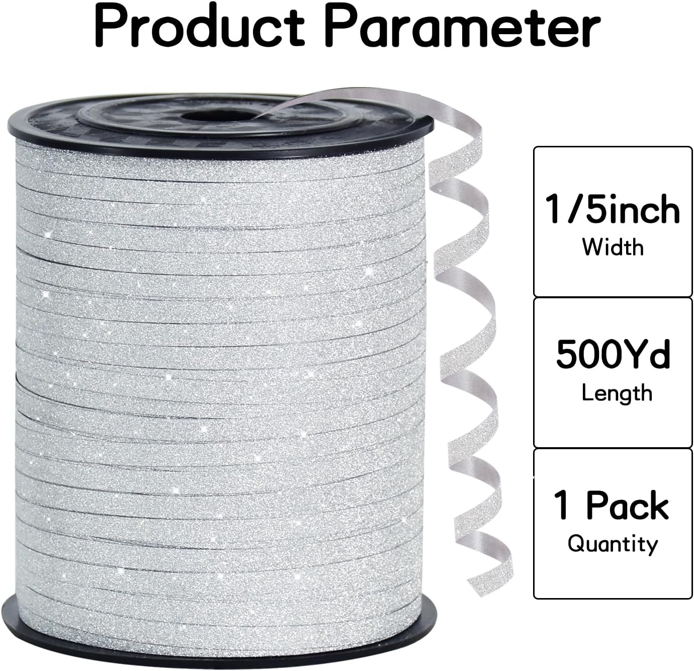 BEISHIDA 500 Yards White Glitter Ribbon Curling Crimped, Glitter Ribbon Balloon String Shiny for Gift Wrapping Ribbon for Birthday Party Festival Art Craft Decor Florist Flowers Decoration