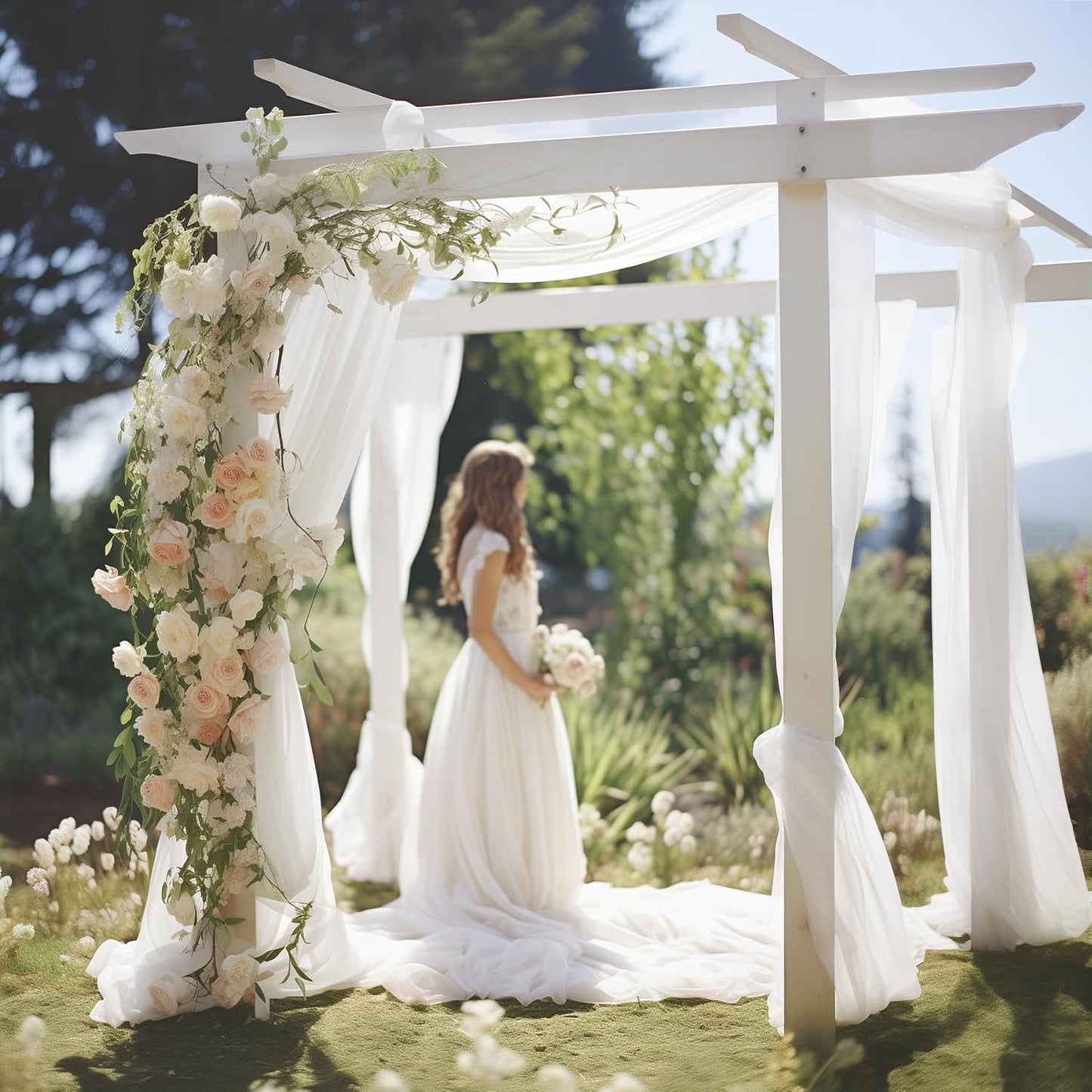 Wedding Arch Draping Fabric 3 Panels 30" X 20FT Sheer Arch Drapes Fabric White Backdrop Curtains for Wedding Arbor Ceremony Birthday Party
