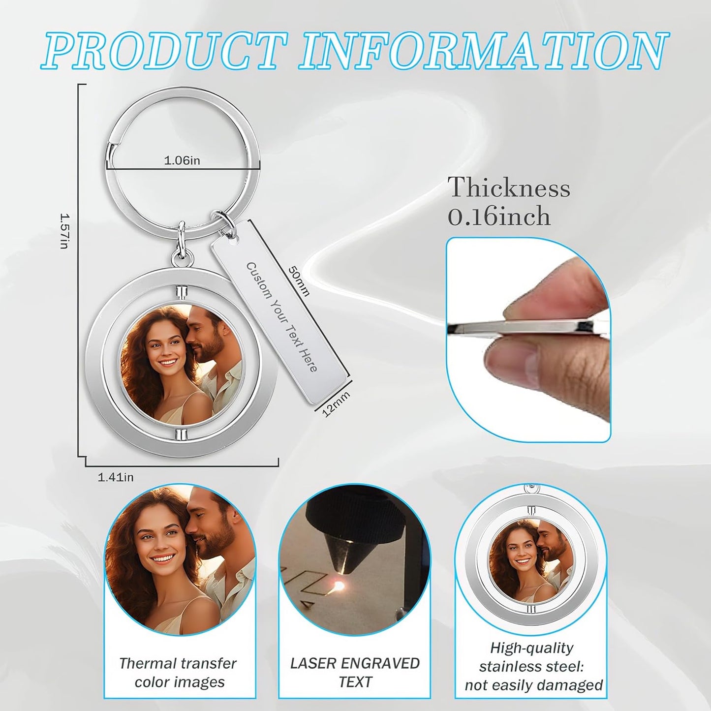 Custom Keychain with Picture Double-sided Personalized Photo Text Keychain, Gift for Anniversary Birthday Christmas