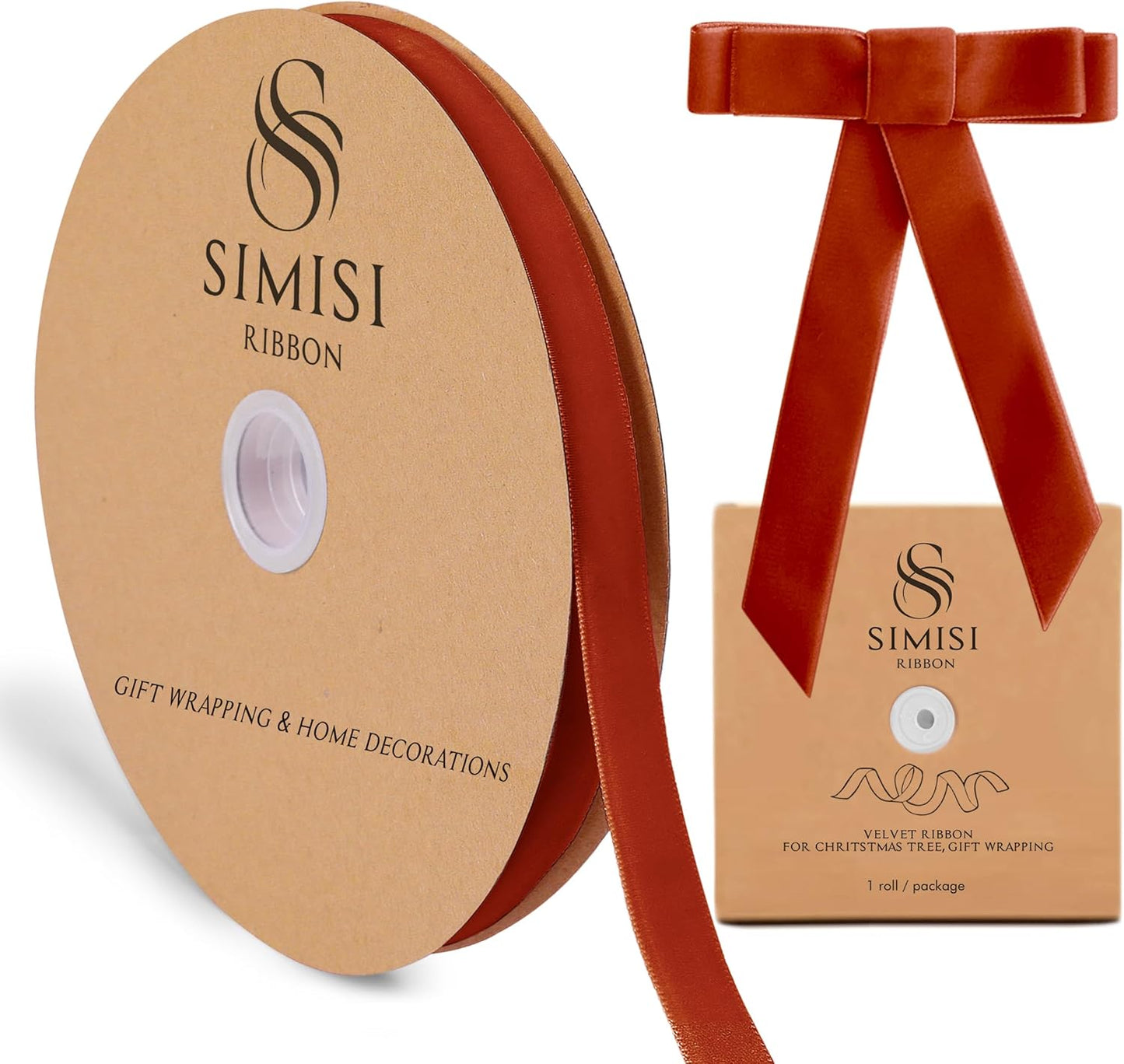 Burnt Orange Velvet Ribbon 5/8'' 25 Yards for Christmas Tree, Gift Wrapping, Flower Bouquet, Wreath Decorations, Bow Making