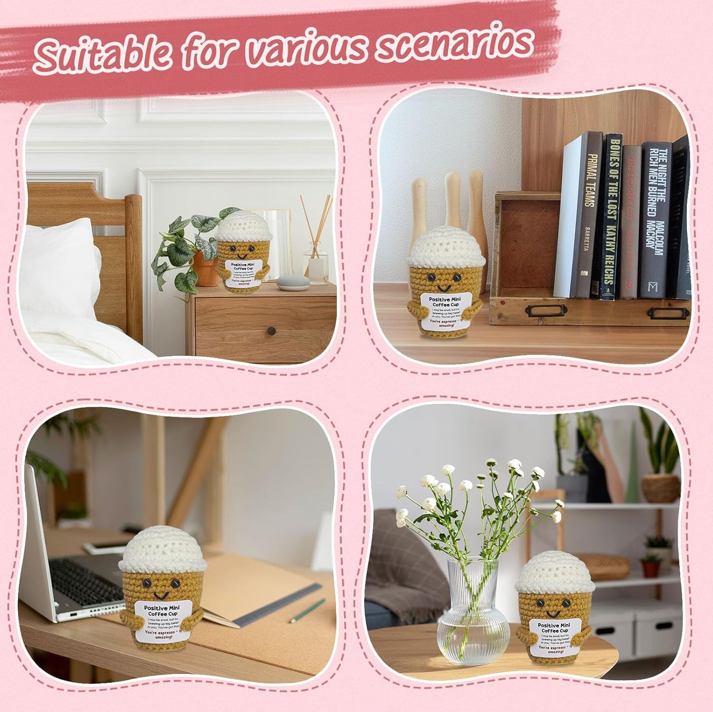 Coffee Lovers Birthday Gifts for Women Men,Positive Crochet Espresso Themed Brithday Presents,Inspirational Encouragement Gift,Office Desk Decor,Coffee Gift