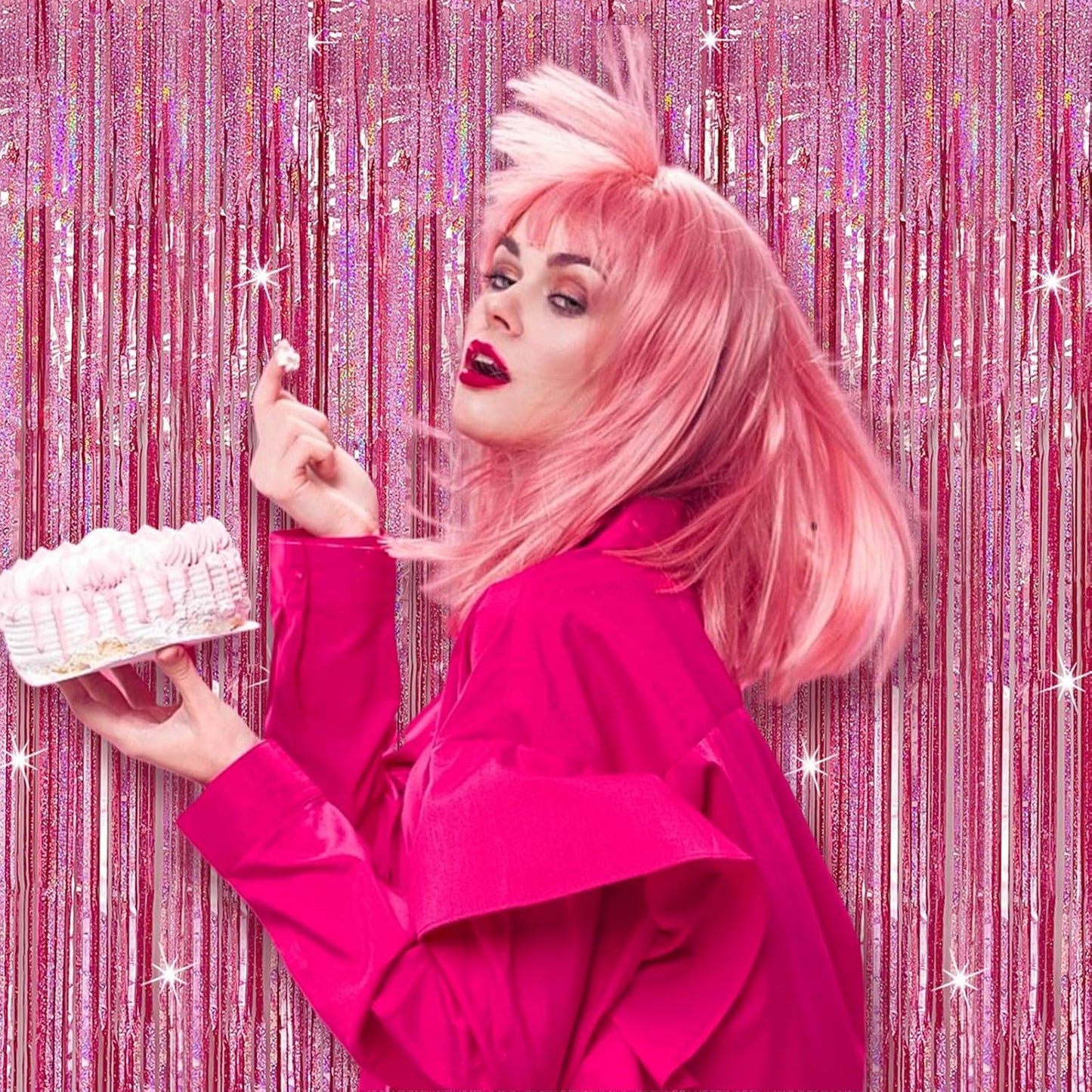 3 Pack Pink Backdrop Party Decorations Tinsel Curtain Party Backdrop Foil Fringe Birthday Decorations Photo Booth Streamer Backdrop Pink Theme Bachelorette Graduation Party Decorations